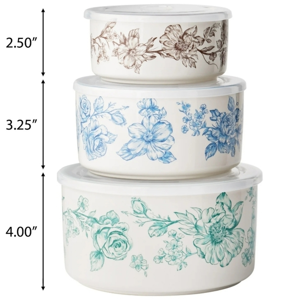 💕 The Pioneer Woman Agatha Floral Nesting Storage Bowls - Blue, Green, Brown